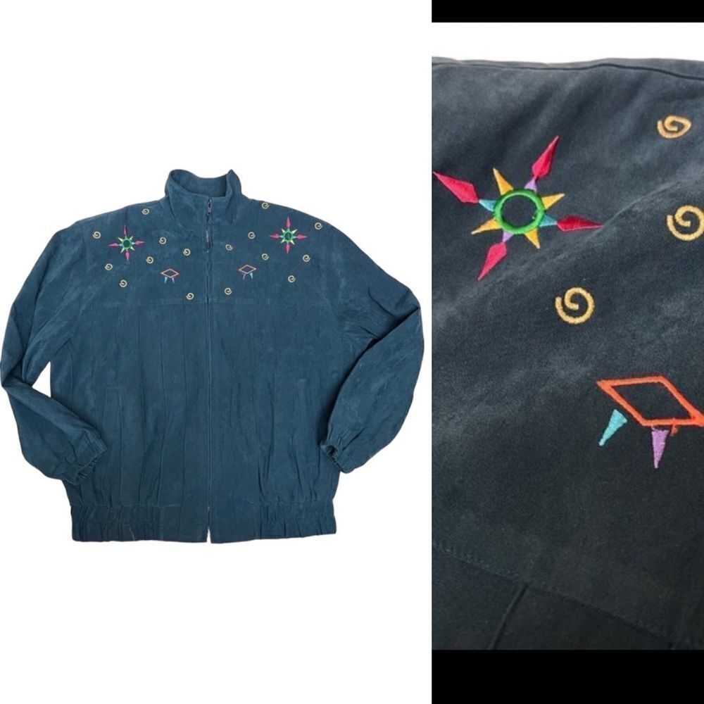 VTG Harris Wallace Women’s M Full Zip Collared Jacket‎ Spring Colorful Artsy Geo